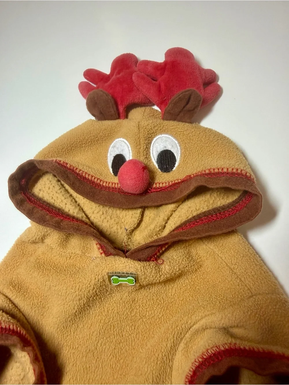 Wag-a-tude Tan Velour Reindeer Dog Hoodie S